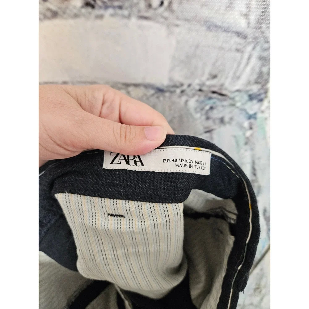 Zara Chino Pants 31 Dark Navy Blue Slim Fit Tapered Smart Casual Mens